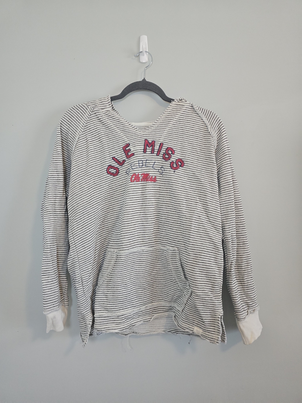 Blue 84 Ole Miss Rebels Striped Raw Hem Hoodie Women’s M NCAA